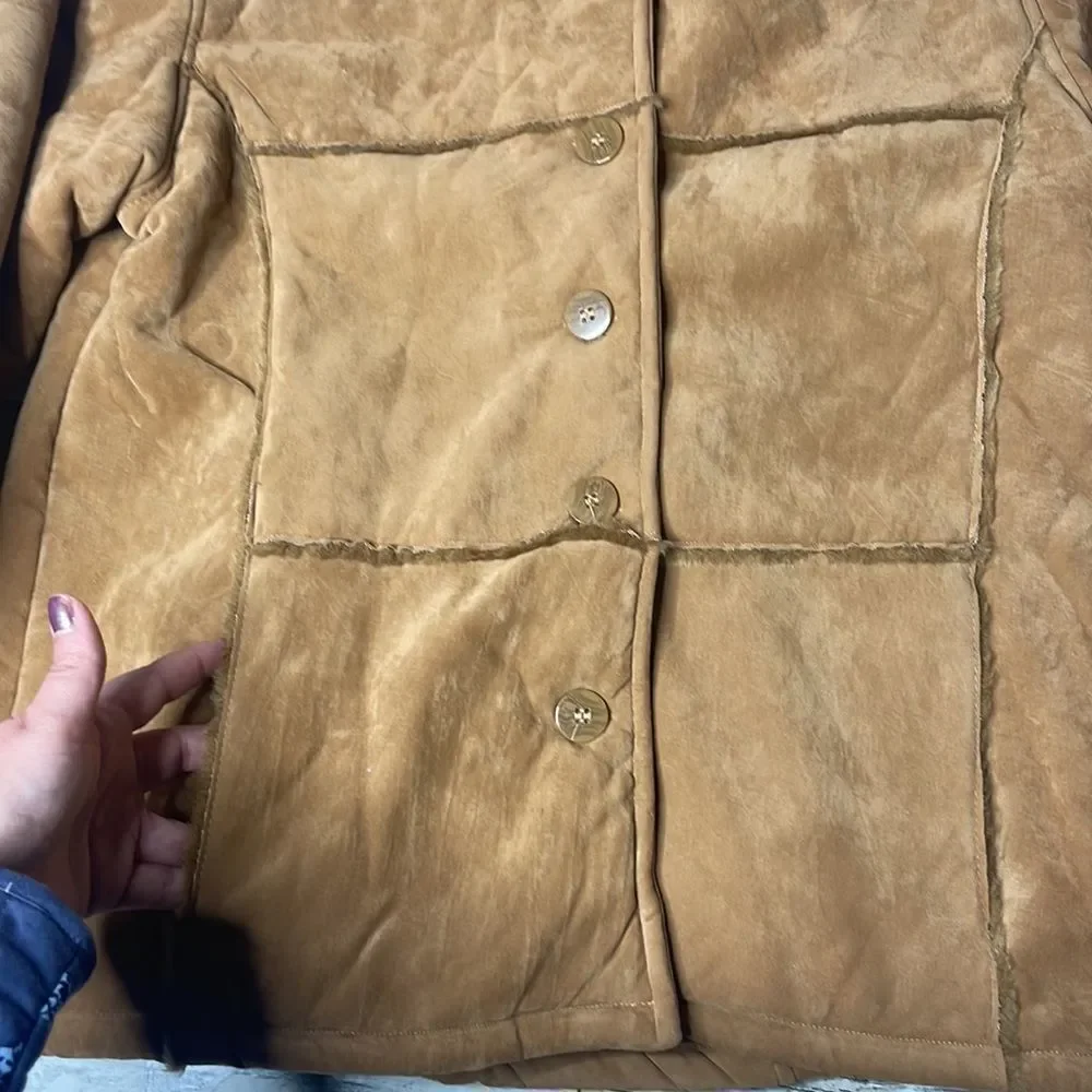 90s vintage Oscar sports vegan leather Sherpa jacket M - Picture 2 of 8